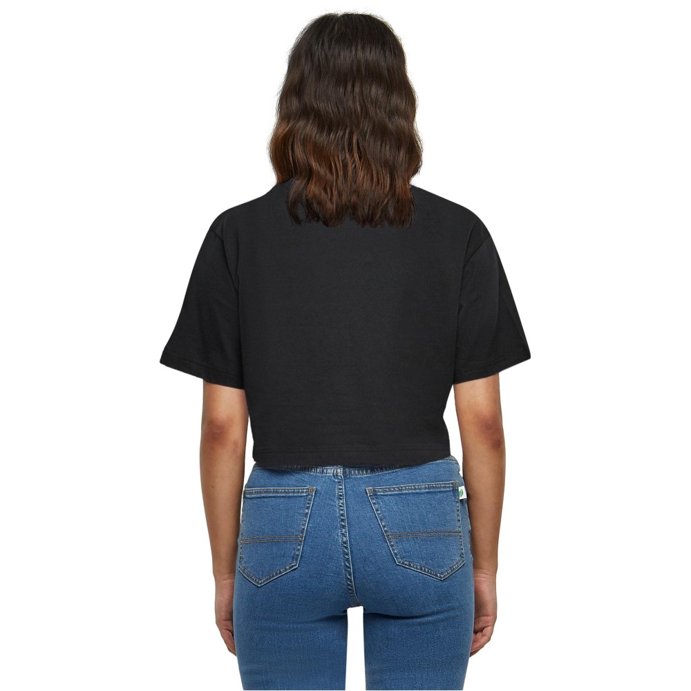 Merchcode - Hugs & Love Queen of Hearts Short Oversized Crop top - Zwart
